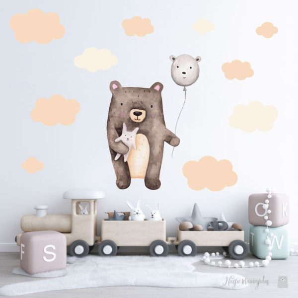 Õhupalliga karu seinakleeps, seinakleebis lastele lastetuppa, dekoratsioon