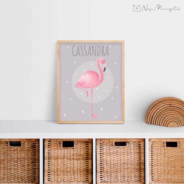 Flamingo poster lapse nimega lastetuppa, dekoratsioon