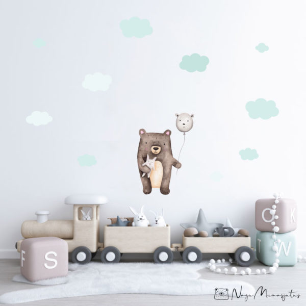 Õhupalliga karu seinakleeps, seinakleebis lastetuppa, dekoratsioon